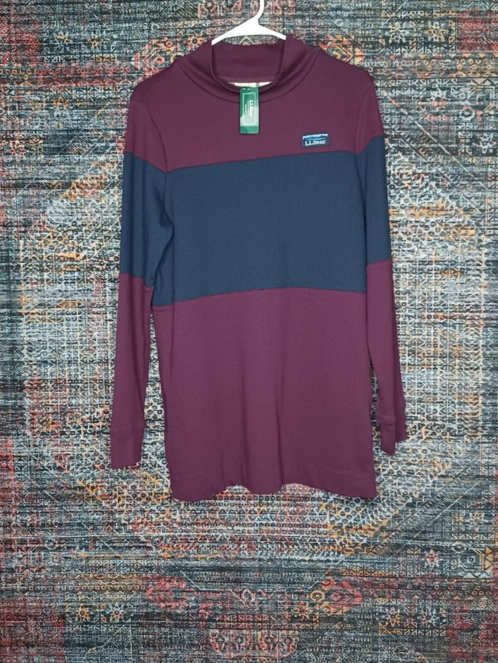 LL Bean mens plum an navy mock neck soft cotton Rugby shirt M NWT